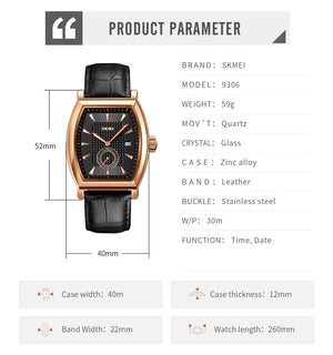 Skmei- 9306 - Leather Strap Quartz Alloy case Downsecond - rose gold/black image 5
