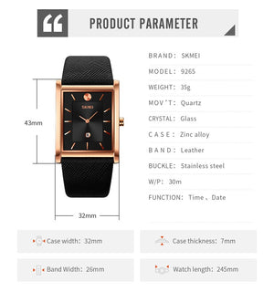 Skmei - 9256 - Genuine Leather Strap Japan Quartz - rose gold/black image 4