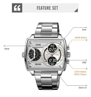 SKMEI 2229 Multi-Zone Analog Digital Sports Watch - Silver/Silver-Steel image 3
