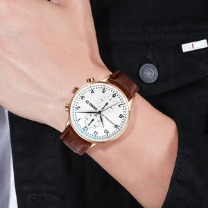Skmei - 9301 - Classic Leather Chronograph Watch - Rosegold/Silver/Black image 2