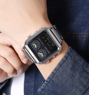Skmei - 2204 - Digital Luminous 4 Time Square - Silver/Black image 2