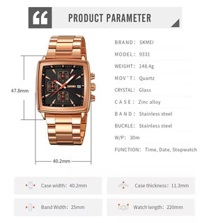 SKMEI - 9331 - Luxury Chronograph Wr30m Waterpoof Quartz - Rosegold/Black image 2