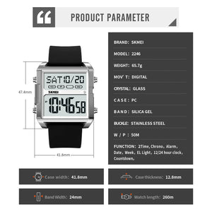 Skmei - 2246 - Modern Square Digital Watch - silver/black image 4