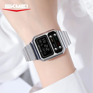 SKMEI 2448 Vintage Square Digital Stainless Steel Watch - silver-black image 2