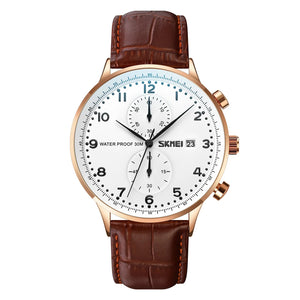 Skmei - 9301 - Classic Leather Chronograph Watch - Rosegold/Silver/Black image 0