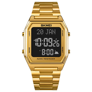 SKMEI - 1763 - Qibla Azan Time Reminder Prayer Watch - gold black image 1