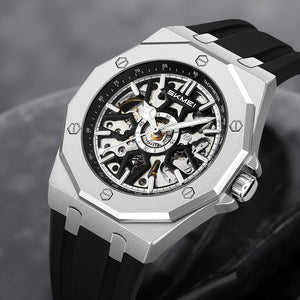 SKMEI - M036 - Automatic Movement Skeleton Dial - silver-silica gel image 1