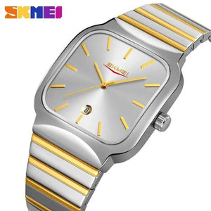 Skmei - 9361 - Luxury Square Men Quartz Watch Waterproof -Silver/Gold-Silver image 1