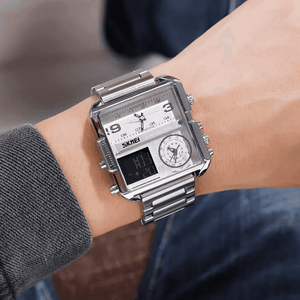 Skmei - 1584(chain) - Sports Quartz Waterproof Tiple time - Silver-Steel image 5