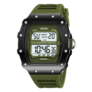 SKMEI 2296 Digital Sports Countdown Timer Watch - brightblack/armygreen image 0