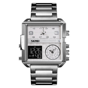 Skmei - 1584(chain) - Sports Quartz Waterproof Tiple time - Silver-Steel image 0