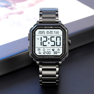 Skmei – 2559 – Digital Classic Sports Watch – Black/Steel Strap image 1