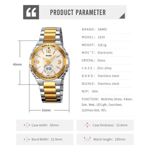 Skmei – 2310 – Digital World Time Analog Watch – Silver/Gold image 4