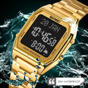 SKMEI - 1763 - Qibla Azan Time Reminder Prayer Watch - gold black image 0