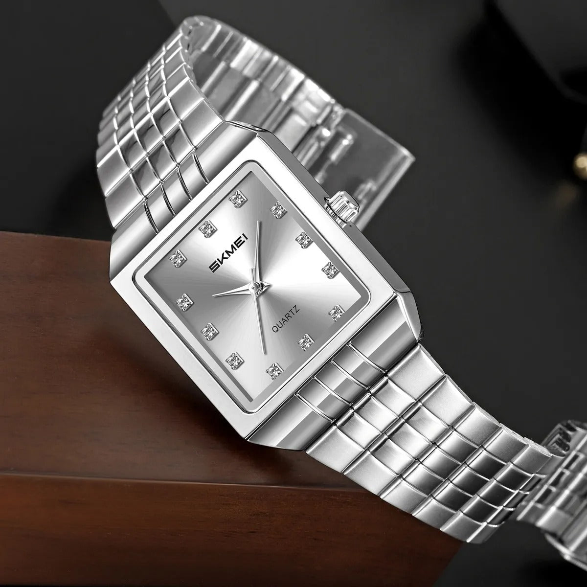 SKMEI 2619 Square Analog Diamond Dial Watch - silver/silver image 1