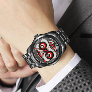 Skmei – 9386 – Lion Dance Carved Dial Quartz Watch – Black image 2