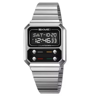 SKMEI 2448 Vintage Square Digital Stainless Steel Watch - silver-black image 1