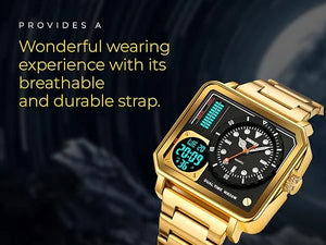 SKMEI - 2025 - LED Backlight Large Screen Multi-Time Zone Waterproof Watch - Golden image 3