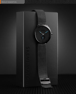 SKMEI - 9185 - Ultra Minimal Black Mesh Wristwatch - blue image 2