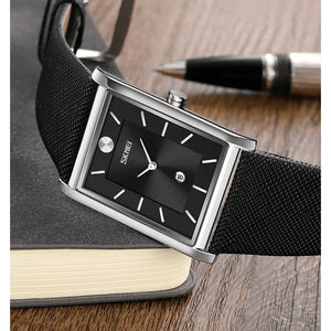 Skmei - 9256 - Genuine Leather Strap Japan Quartz - silver black image 1