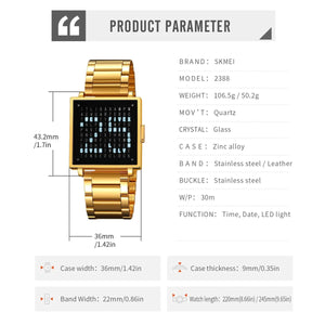Skmei - 2388 - Luxury Word Dial Watch - Gold-Steel image 6