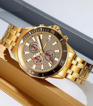 SKMEI - 9335 - Luxury Quartz Chronograph Stainless Steel Watch - gold/gray image 3