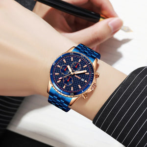 SKMEI - 9334 - Quartz Chronograph Analog Dial Stainless Steel Watch - rose gold/blue image 2