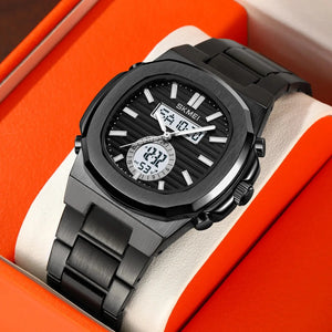 Skmei - 2279 - Dual Time Stainless Steel Watch - Black/Black image 3
