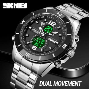 SKMEI - 1670 - Dual Display Stainless Steel Countdown Watch - silver white image 2
