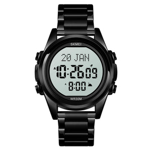 SKMEI - 1667 - Qibla Azan Time Reminder Prayer Watch - Black / white image 0