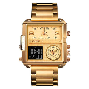 Skmei - 1584(chain) - Sports Quartz Waterproof Tiple time - Gold-Steel image 0