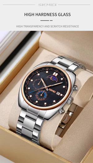 SKMEI - 9325 - Quartz Luxury Moon Phase Chrono Watch - RoseGold/Black image 5