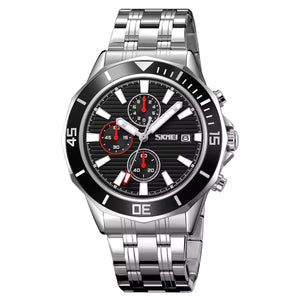 SKMEI - 9335 - Luxury Quartz Chronograph Stainless Steel Watch - silver/black image 0