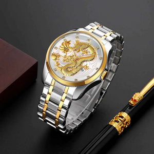 SKMEI 9193 Dragon Design Premium Watch - GoldSilver/Silver