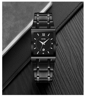 SKMEI 9263 Square Analog Quartz Watch - Black/Black image 2