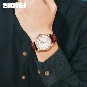 SKMEI 9261 Classic Quartz Leather Watch - Brown/Silver