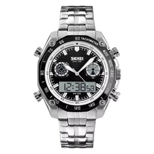 SKMEI - 1204 - Dual Time Stainless Steel Digital Watch - black/black image 0