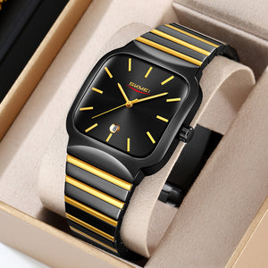 Skmei - 9361 - Luxury Square Men Quartz Watch Waterproof -Black/Gold-Black image 2