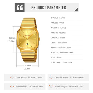 SKMEI 9361 Classic Minimal Square Watch - Gold/Gold