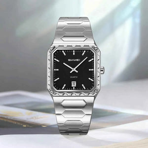 SKMEI 9383 Classic Square Steel Watch - Silver/Black
