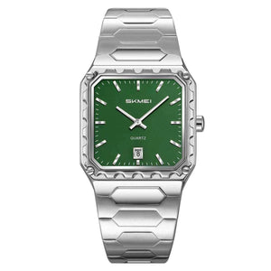 SKMEI 9383 Classic Square Steel Watch - Silver/Green