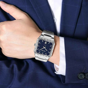SKMEI 9383 Classic Square Steel Watch - Silver/Blue