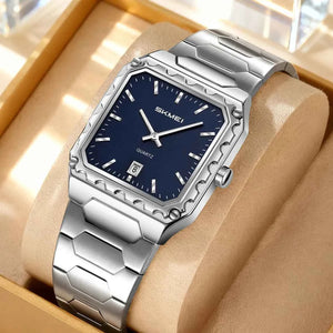SKMEI 9383 Classic Square Steel Watch - Silver/Blue