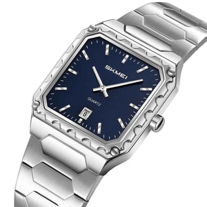SKMEI 9383 Classic Square Steel Watch - Silver/Blue