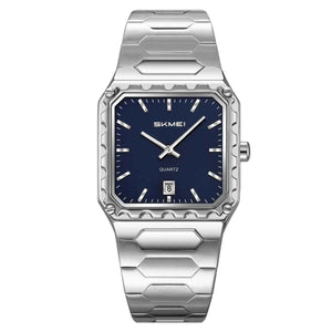 SKMEI 9383 Classic Square Steel Watch - Silver/Blue
