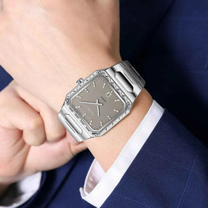 SKMEI 9383 Classic Square Steel Watch - Silver/Grey