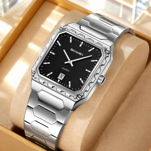 SKMEI 9383 Classic Square Steel Watch - Silver/Black
