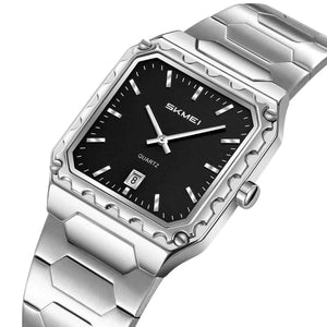 SKMEI 9383 Classic Square Steel Watch - Silver/Black
