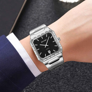 SKMEI 9383 Classic Square Steel Watch - Silver/Black