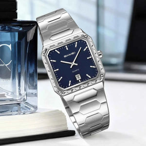 SKMEI 9383 Classic Square Steel Watch - Silver/Blue